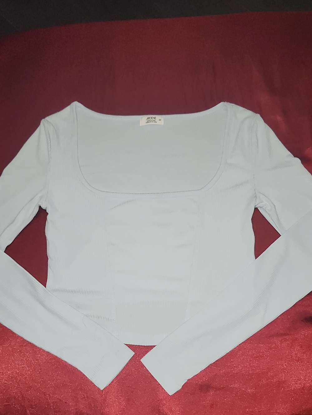Ardene Baby Blue Ribbed Square-Neck Long Sleeve Top